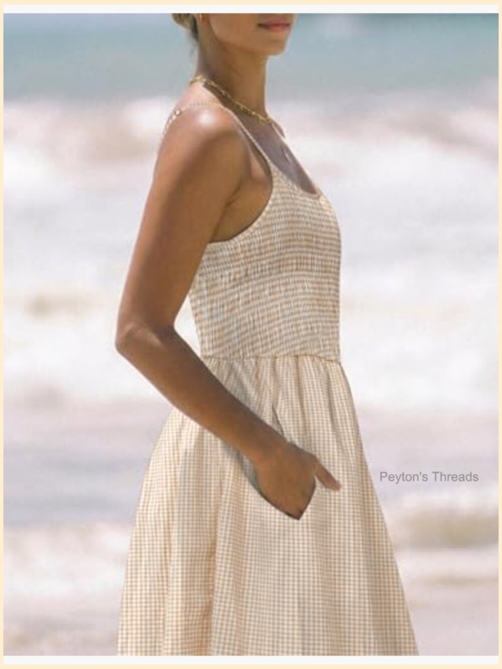 Women's Midi Dress - Sleeveless Spaghetti Strap Smocked Tiered Beach Sundress - Picture 4 of 7